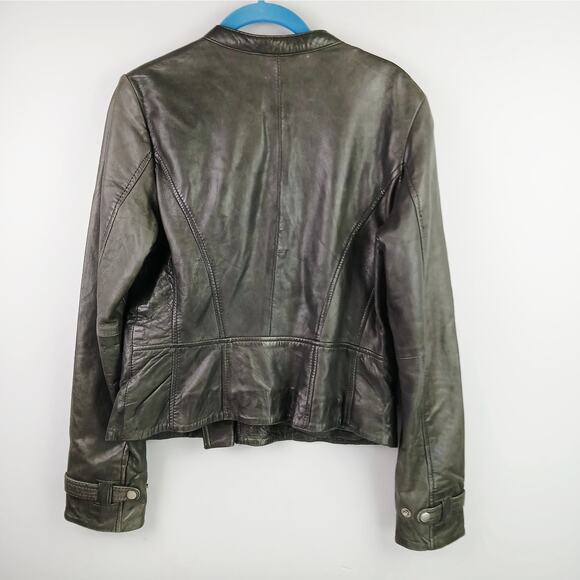 Whetblue SZ M Buttery Soft Lambskin Leather Moto Jacket Gray Silver Hardware - Picture 5 of 7
